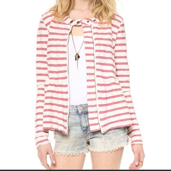 Free People red white striped peplum jacket - Picture 2 of 16
